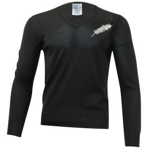 Alexander McQueen Pullover mit V-Ausschnitt und Federstickerei aus schwarzer Wolle