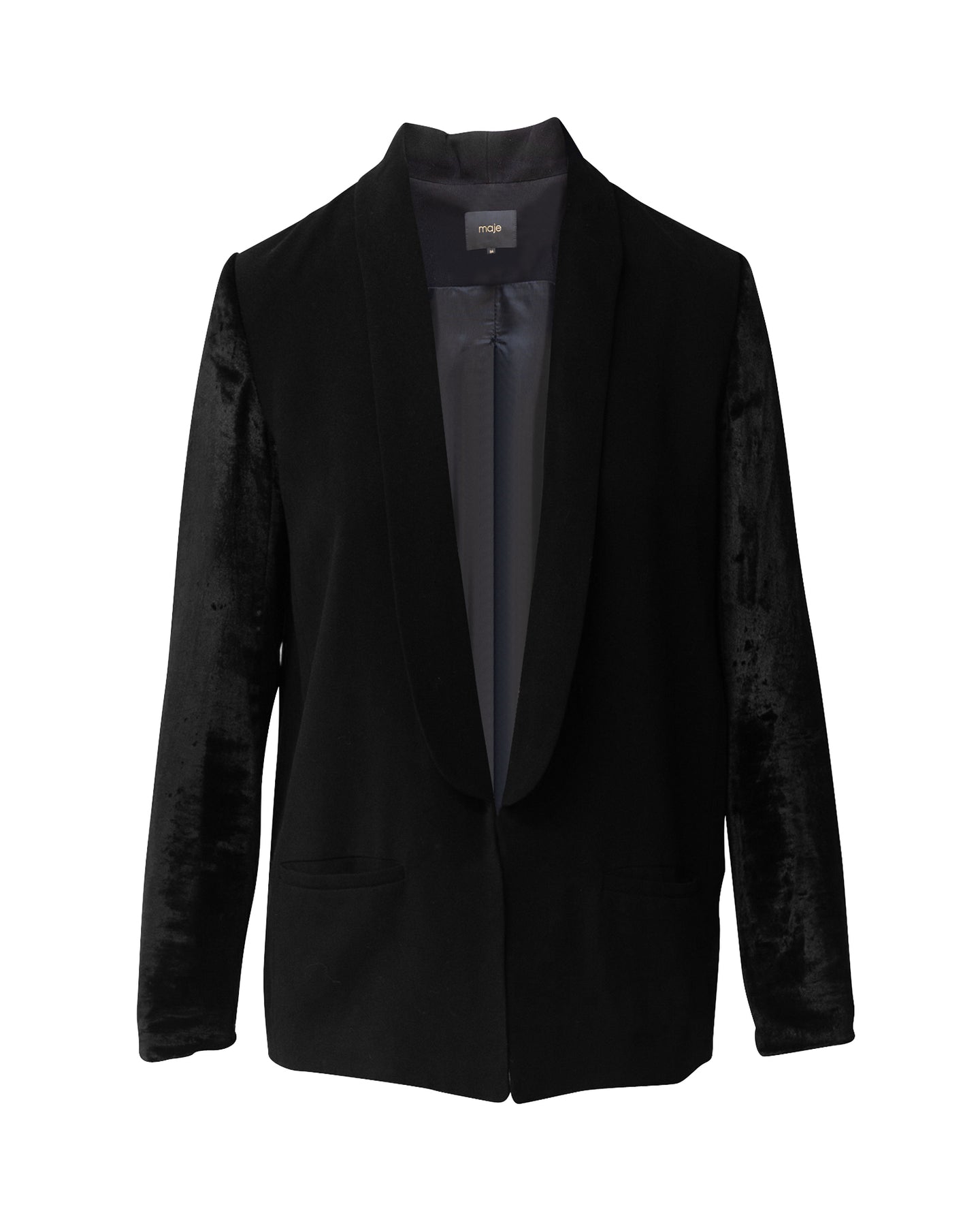 Maje Velvet Ärmel Blazer aus schwarzem Acetat