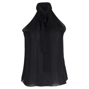 Nili Lotan Zelie Pussy Schleifendetail Halfter Top in schwarzer Seide