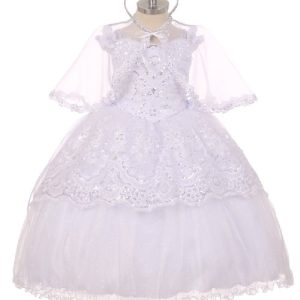 Rainkids kleine Mädchen weiß Organza Pailletten hi-low schiere Kap Taufe Kleid 2-6