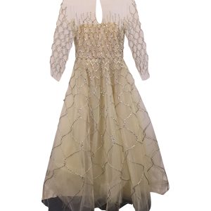 Oscar de la Renta Quarter-Sleeve Corded Gown in Creme Tüll 7748636278844