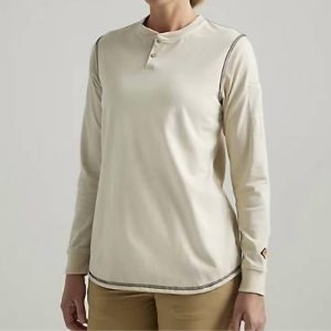 Flame Resistant Langarm-Henley Top in Sand