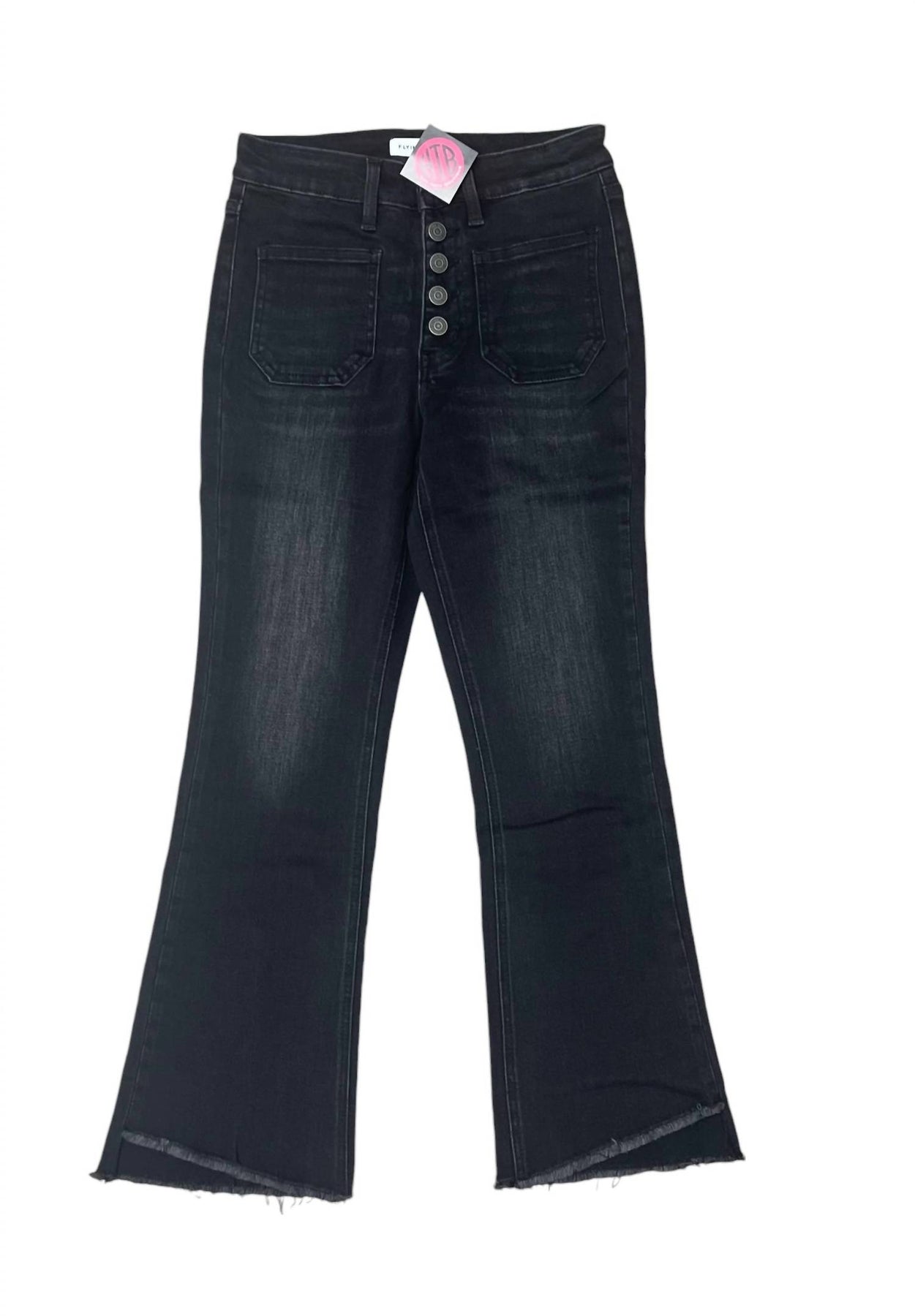 Patch Tasche Schritt Saum Flare Jean in schwarz