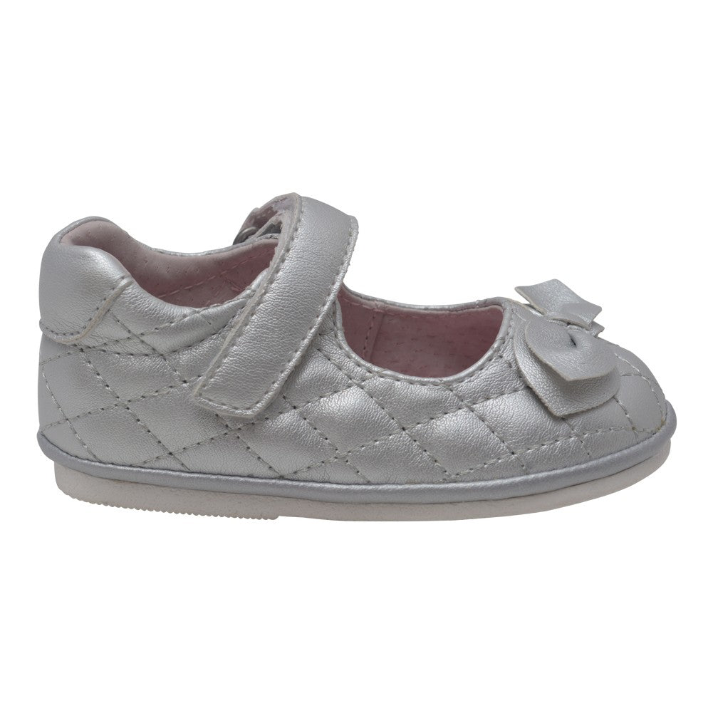 Baby Mädchen Silber gesteppte Strap Bow Mary Jane Schuhe 1-3 Baby