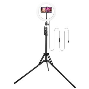 10in LED Selfie Ringlicht – Dimmbar, 120 LEDs, verstellbarer Stativständer, Handyhalter – Perfekt für YouTube Videos/Live Streams