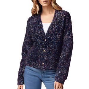Metallic Nylon Strickjacke Pullover