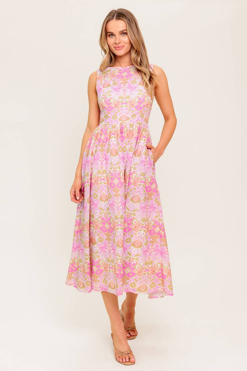 UNTER DER SONNE Rosa gewebt MIDI Kleid