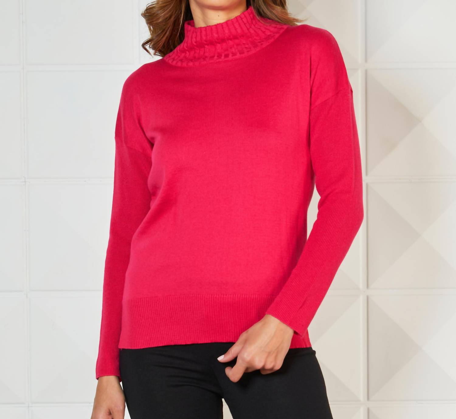Geflochtene Stehkragen gerippten Ärmel Top in Rose