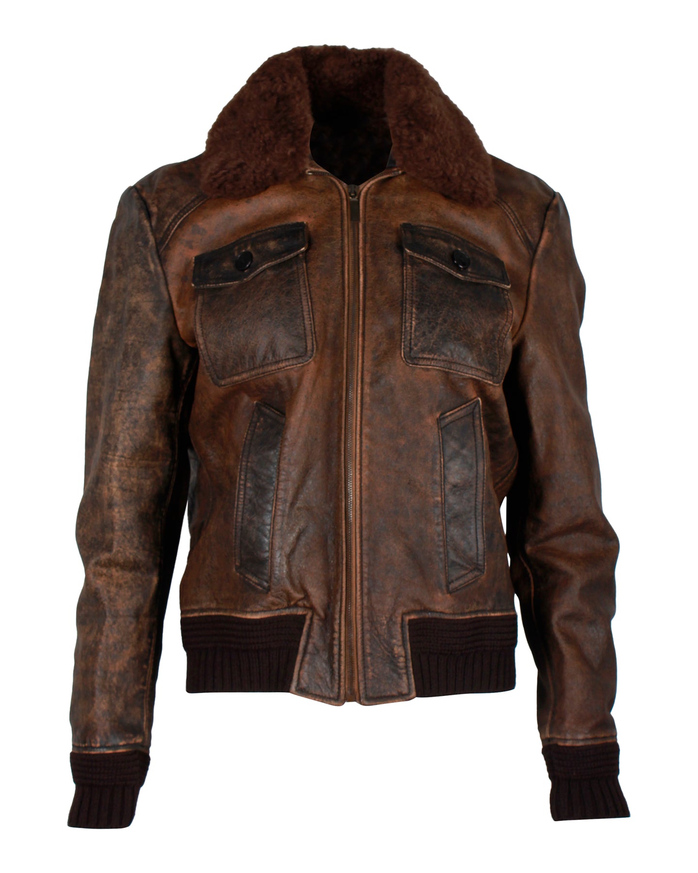 Saint Laurent Fliegerjacke mit Scheren aus braunem Leder