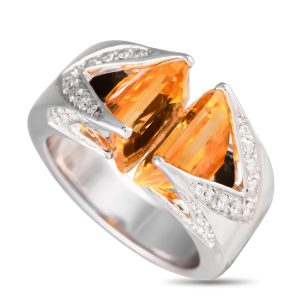 M.Panelli 18K Weißgold 0,25ct Diamant und Citrin Ring -080724 – MP13 / 7748638179388