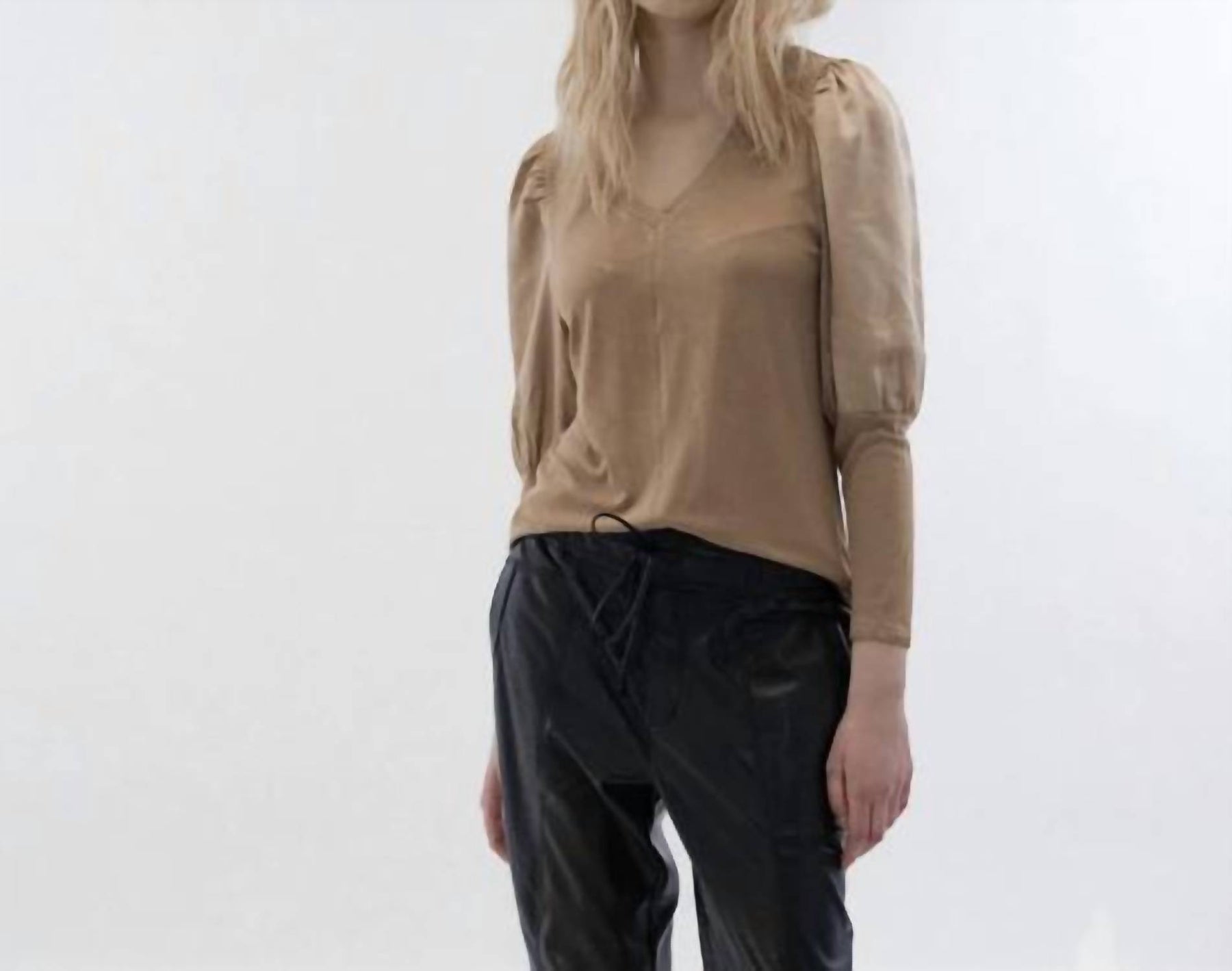 Lange Ärmel V-Ausschnitt Bluse in Gold