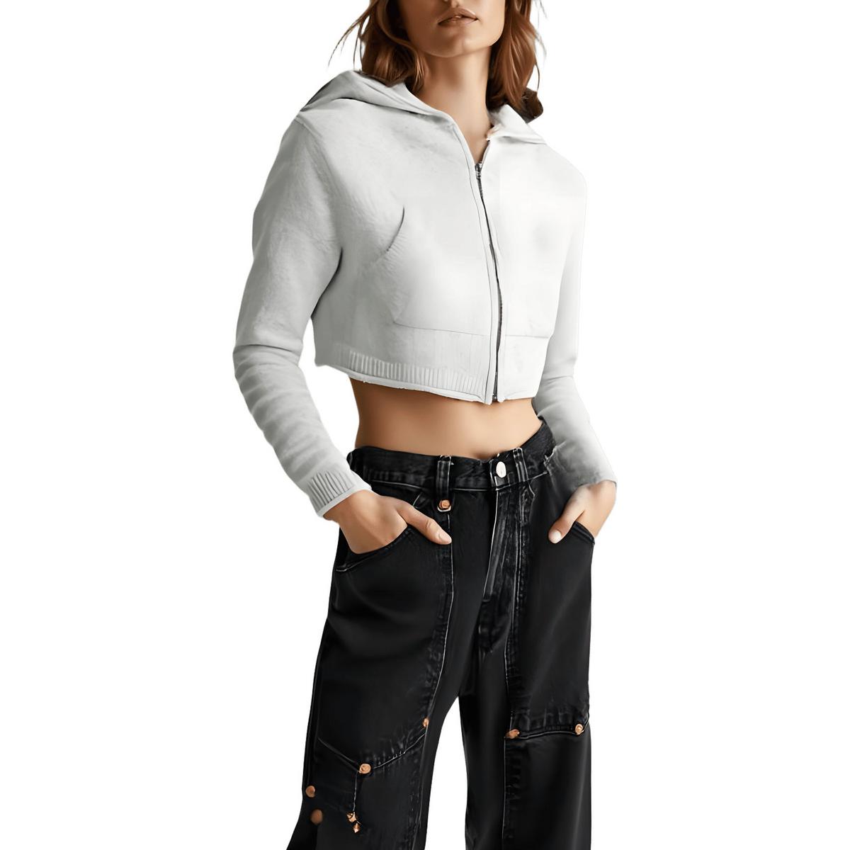 Crop Baumwolle Kapuzenjacke mit Reißverschluss