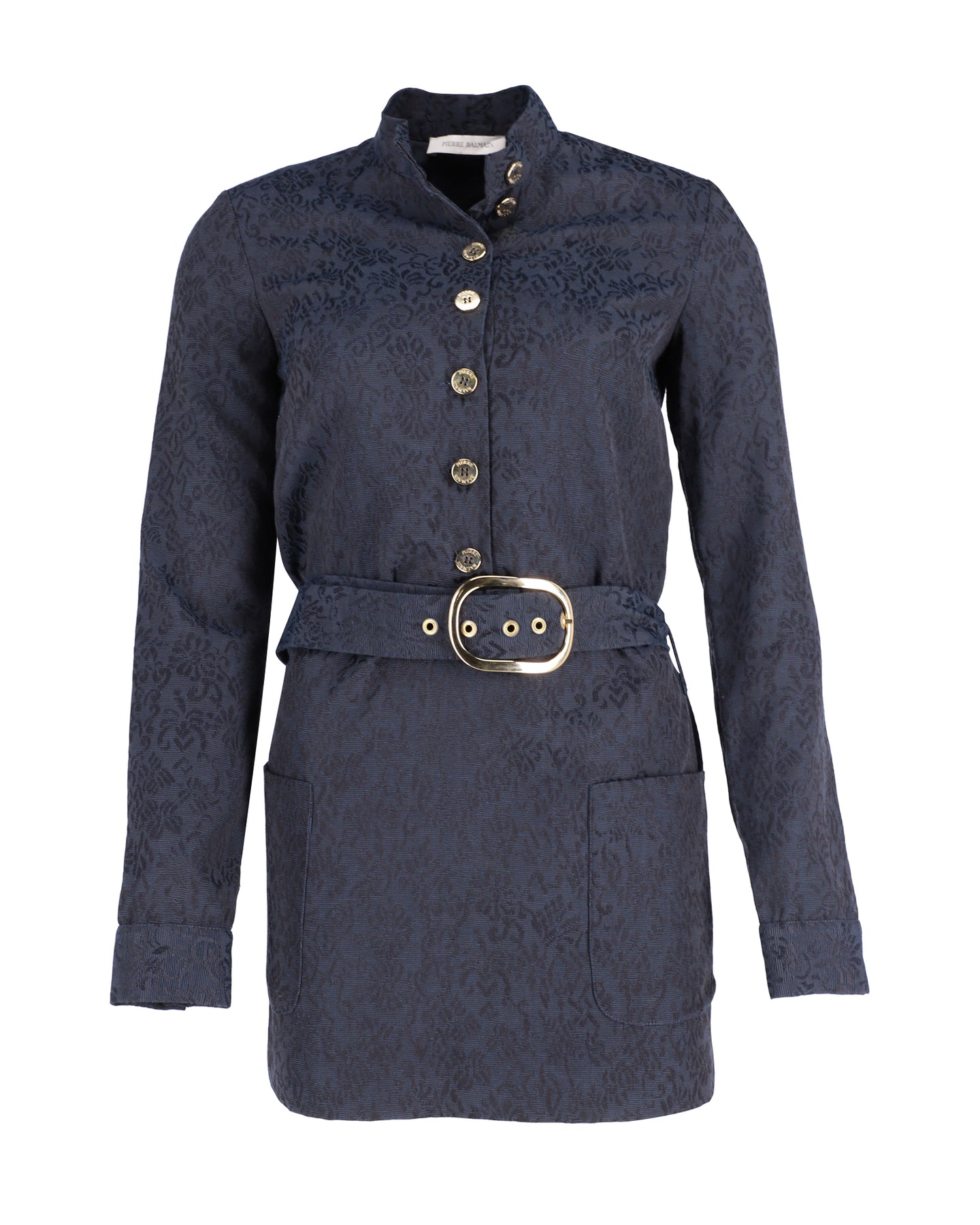Balmain Jacquard-Kleid mit goldfarben-Knopf in Marineblau Polyester