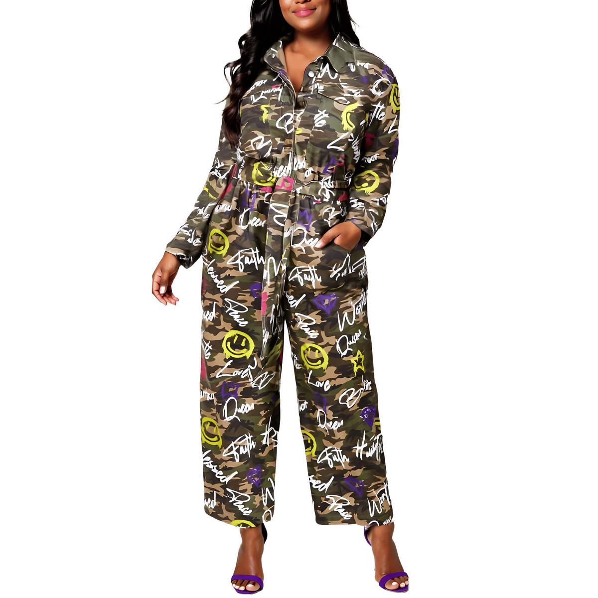Plus Grafischer Baumwoll-Jumpsuit