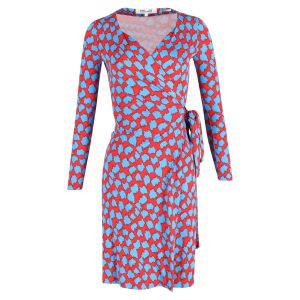 Diane von Furstenberg Julian Langarm-Wickelkleid aus blauer und roter Seide