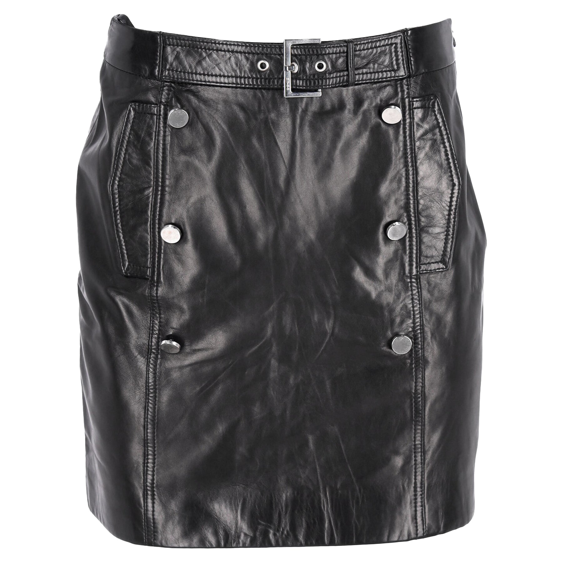 Hugo Boss Mini Belted Rock aus schwarzem Kunstleder
