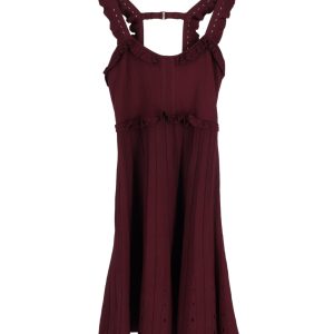 Sandro Silvi Rüschengurt a-line Kleid in Burgund Viskose 7748647321660