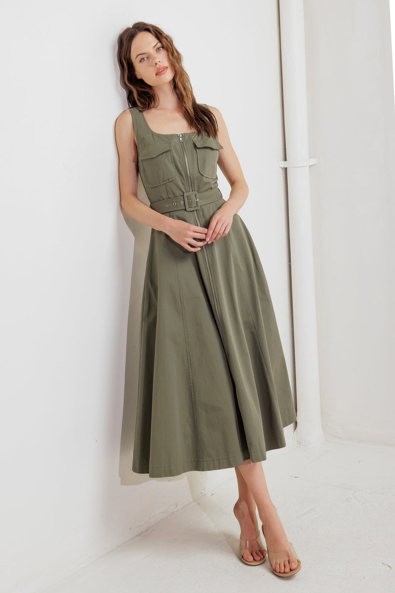 Oliv GROVE gewebt MIDI Kleid