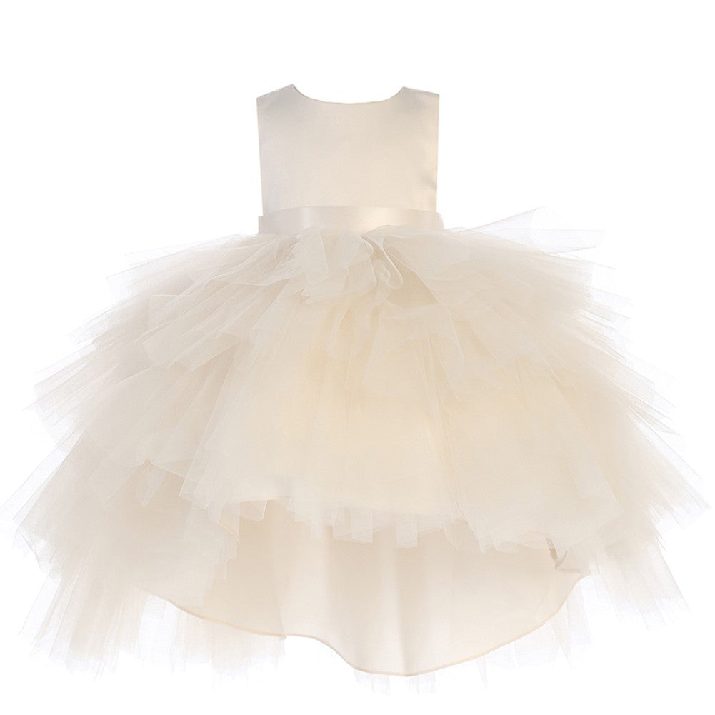 Baby Mädchen Champagner Hi-Low Mehrfarbig Level Rüschen Tutu Blumenmädchen Kleid 6-24M