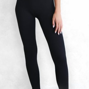 Crossover Waistband gerippte Legging in schwarz