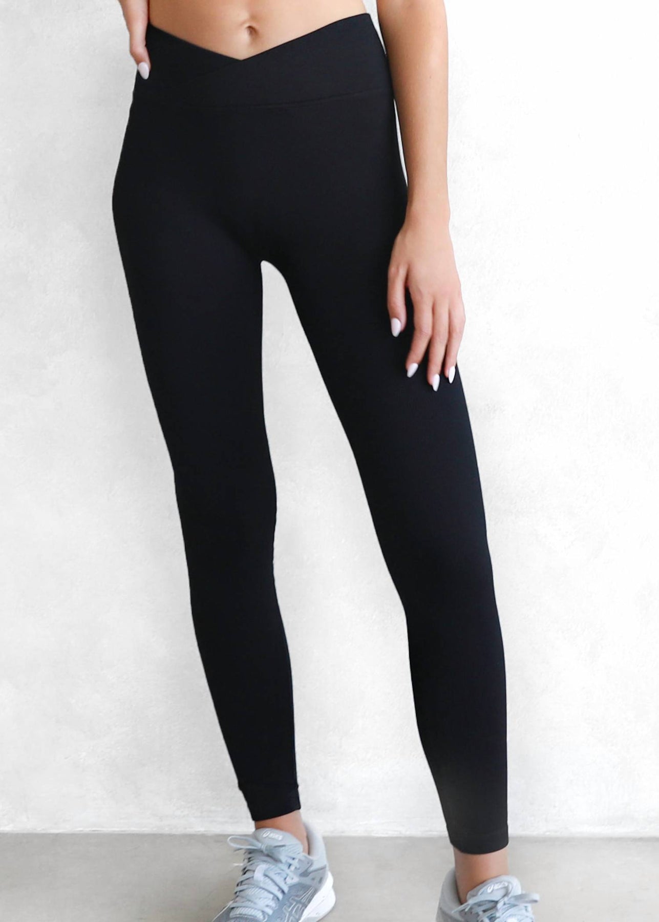 Crossover Waistband gerippte Legging in schwarz