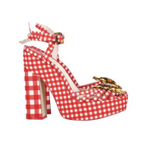Sophia Webster Doris Leder-Besatz Gingham Plateausandalen aus roter Baumwolle