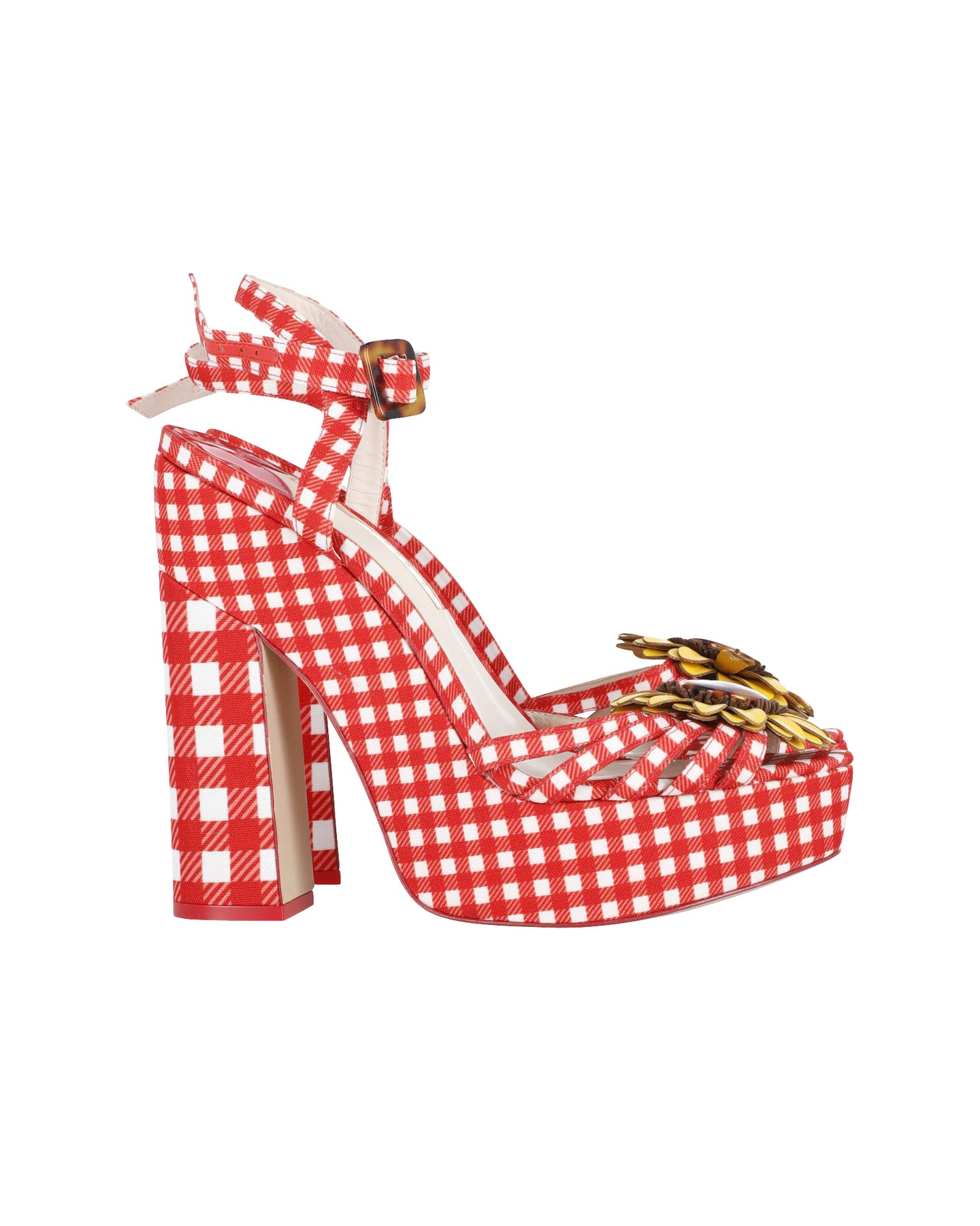 Sophia Webster Doris Leder-Besatz Gingham Plateausandalen aus roter Baumwolle