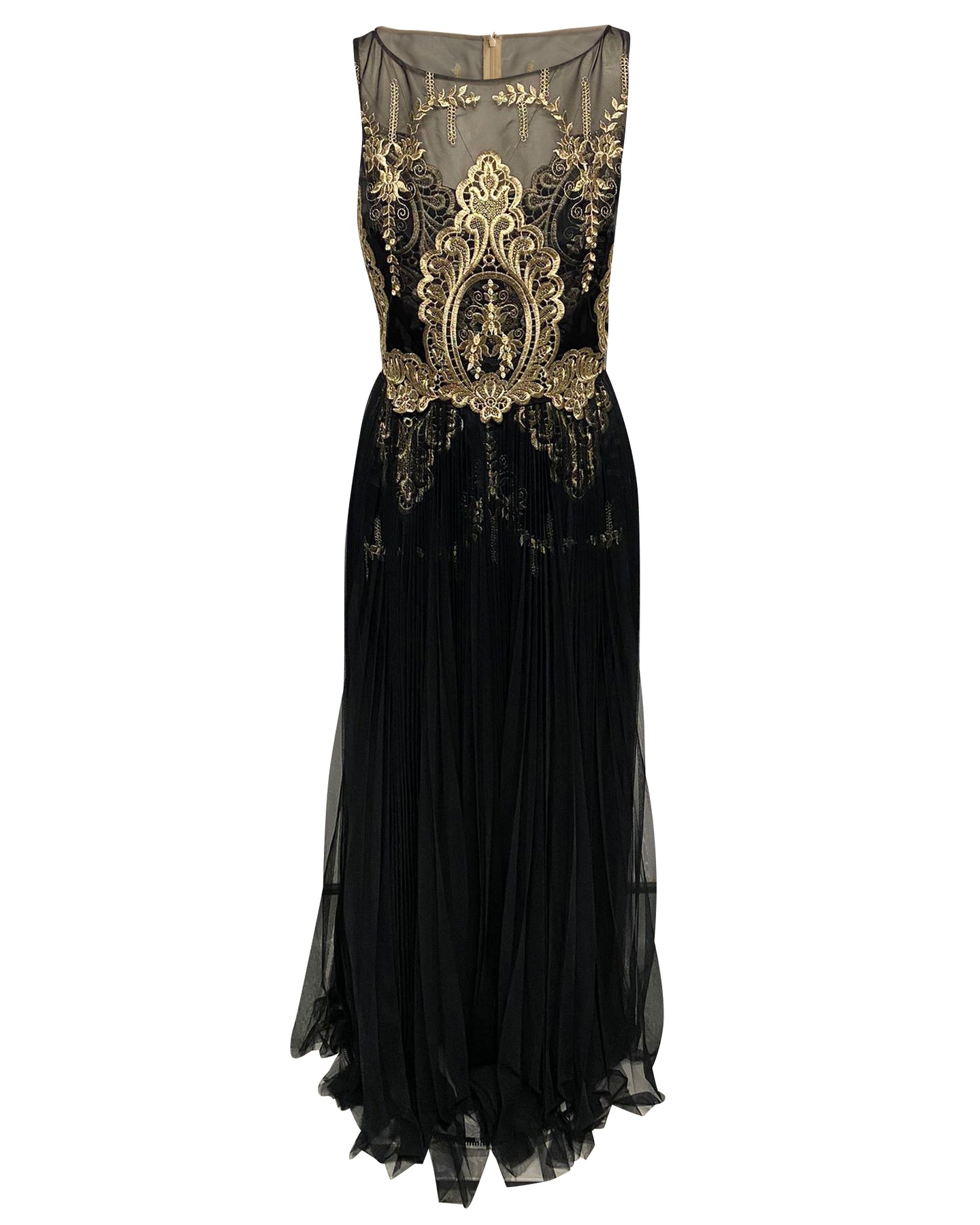 Marchesa Notte Spitze Abendkleid aus schwarzem und goldenem Polyester