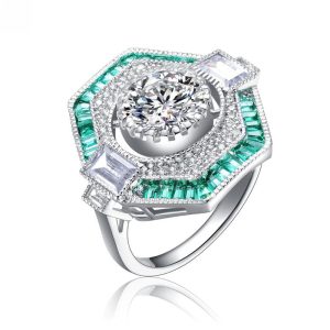 Sterling Silber Weißgold überzogen mit Baguette und runden Zirkonia modernen Ring
