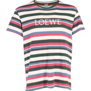 Loewe gesticktes gestreiftes T-Shirt aus mehrfarbiger Baumwolle 7748671143996