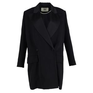 Fendi Double-Beasted lange Blazer aus schwarzer Wolle 7748646043708