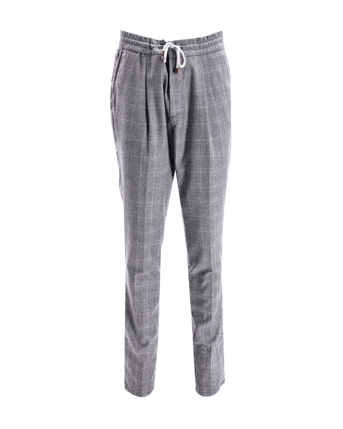 Brunello Cucinelli Karierte Hose mit Tunnelzug aus grauer Baumwolle