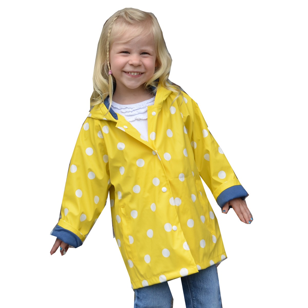 Große Mädchen Gelb Weiß Polka Dotted Muster Trendy Regenmantel 8-10