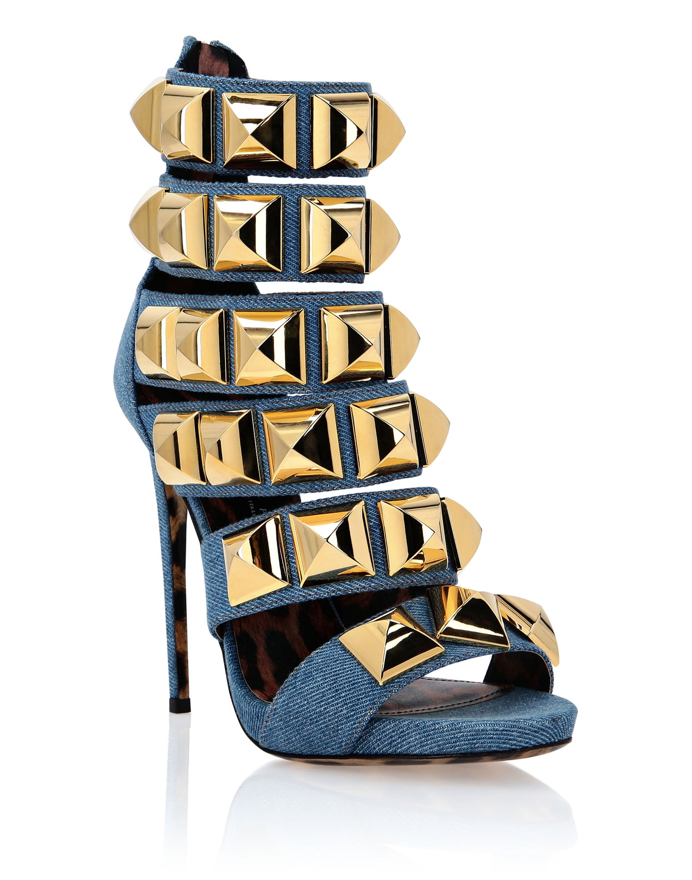 Denim Sandalen High Absatzschuhe Nieten