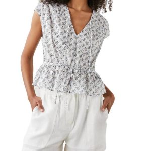 Savi Peplum Top in Weißblauer Efeu
