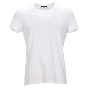 Balmain Rundhals-T-Shirt aus weißer Baumwolle 7748671406140
