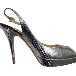 Jimmy Choo Clue Peep Toe Slingback Pumps aus Metallgold Leder 7748662263868
