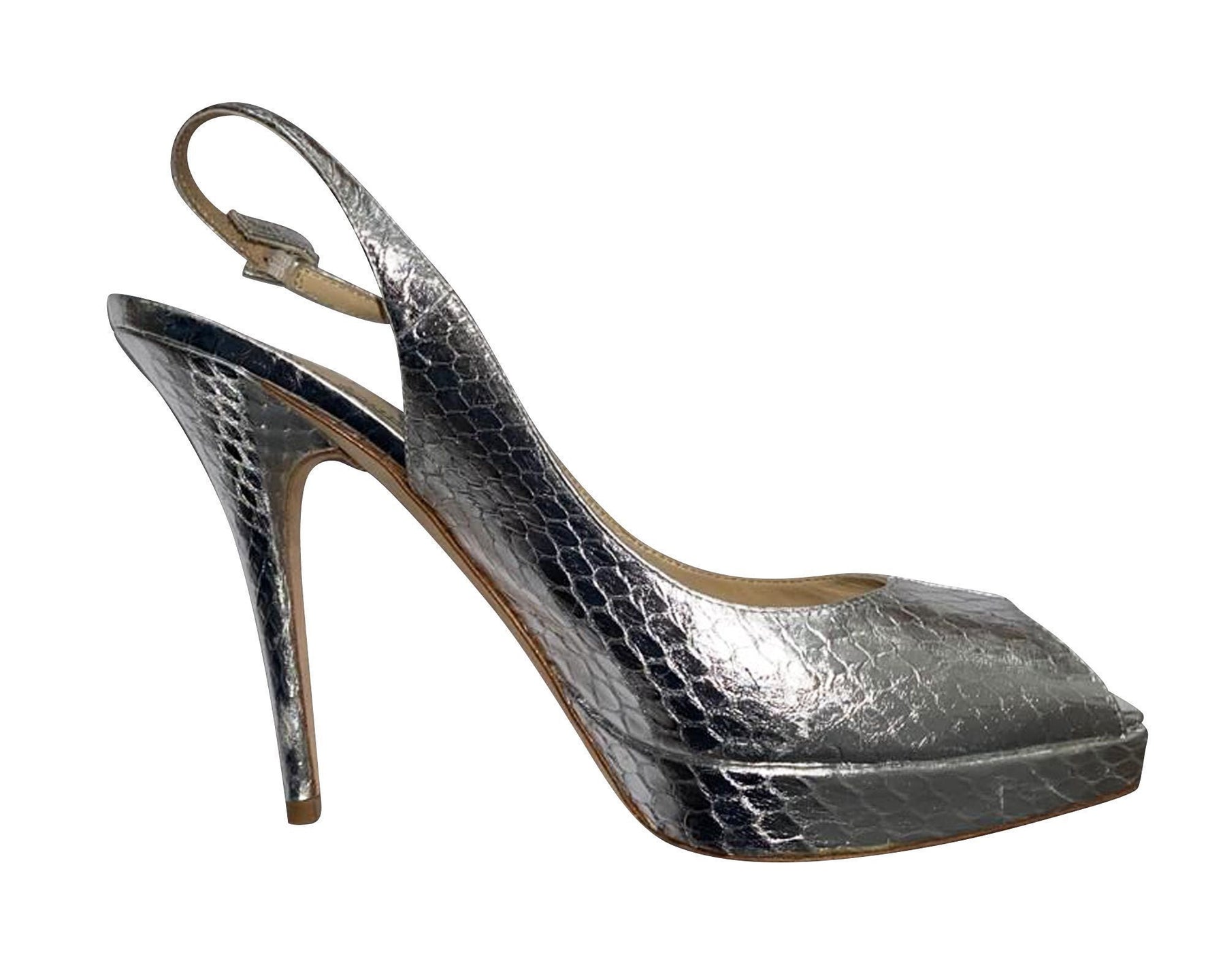 Jimmy Choo Clue Peep Toe Slingback Pumps aus metallischem Goldleder