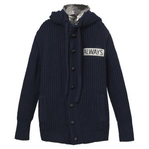 Valentino Garavani All Ways Strickjacke mit metallischer Kapuze in blauer Wolle