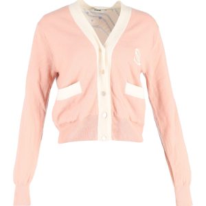 Sandro Button-Front Strickjacke aus rosa Wolle 7748646404156