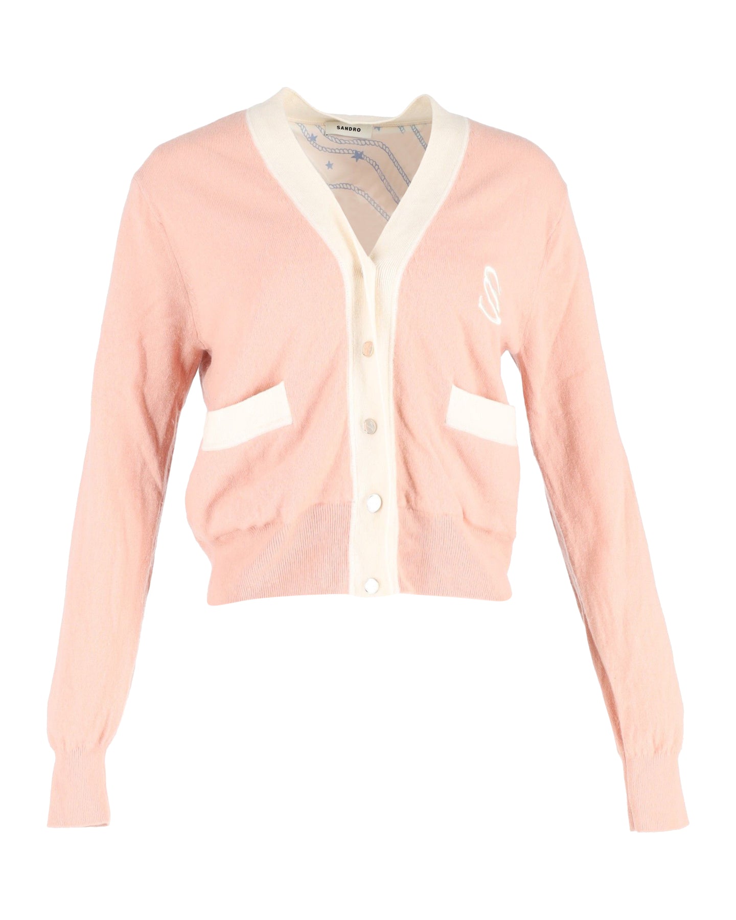 Sandro Strickjacke mit Knopfleiste aus rosa Wolle