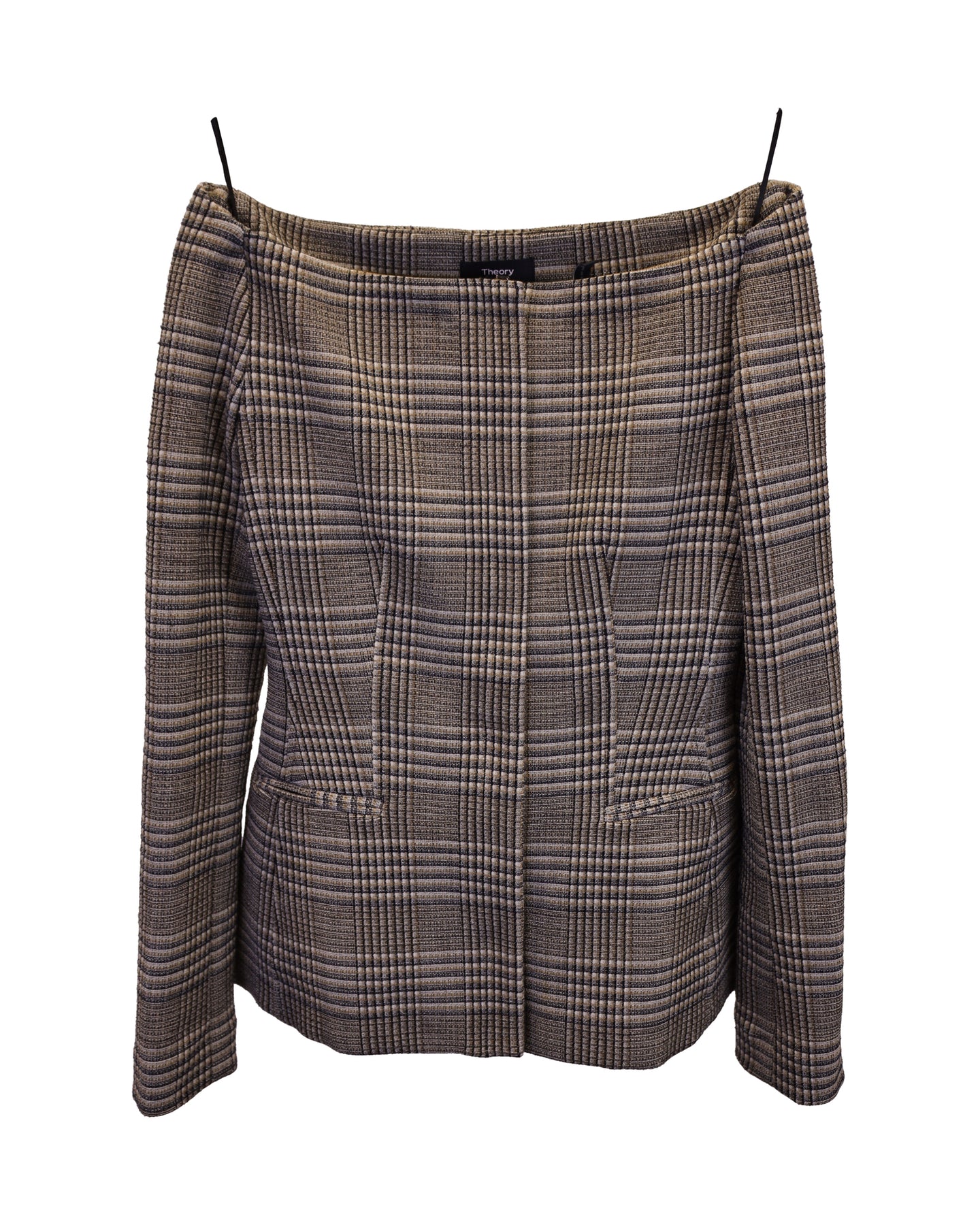Theory Hadfield Off The Shoulder – Stretch-Jacke aus grauer Wolle