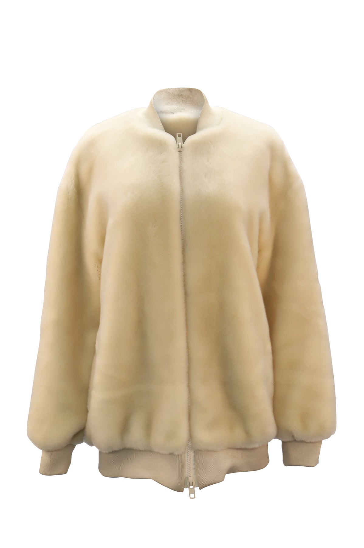 Tibi Luxe Imitat Pelzjacke aus Elfenbein Polyester