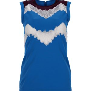 Valentino Lace-Trimmed Ärmelloses Oberteil aus blauem Polyamid 7748646142012