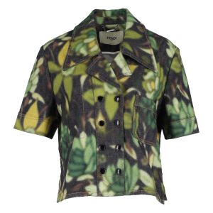 Fendi florale Knopf Kurzarmjacke aus grüner Baumwolle 7748662657084