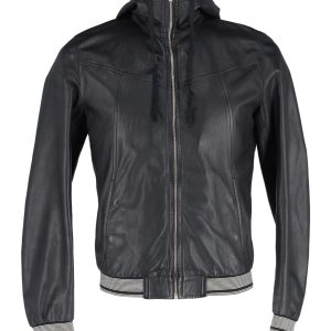 Dolce & Gabbana Kapuzenjacke aus schwarzem Leder 7748676124732