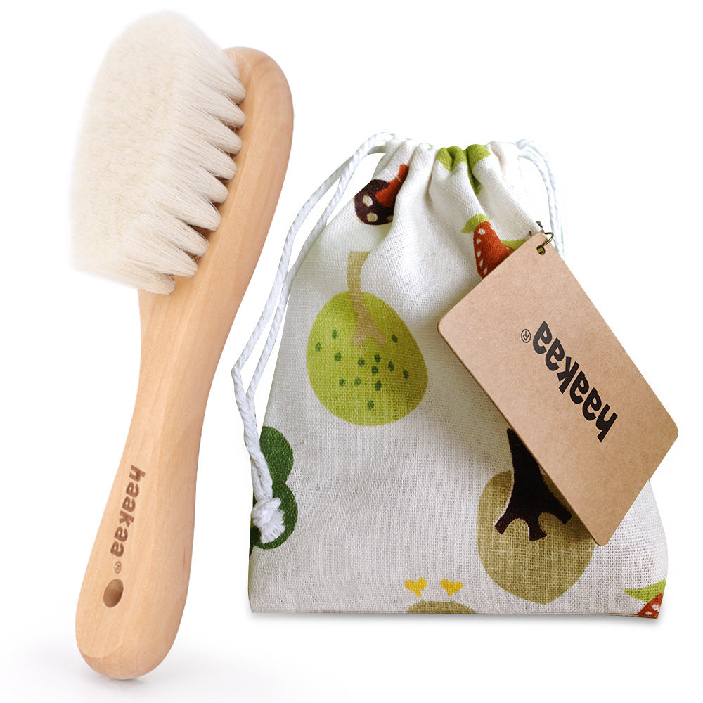 Haakaa Baby-Haarbürste aus Ziegenwolle und Holz, 1 Packung
