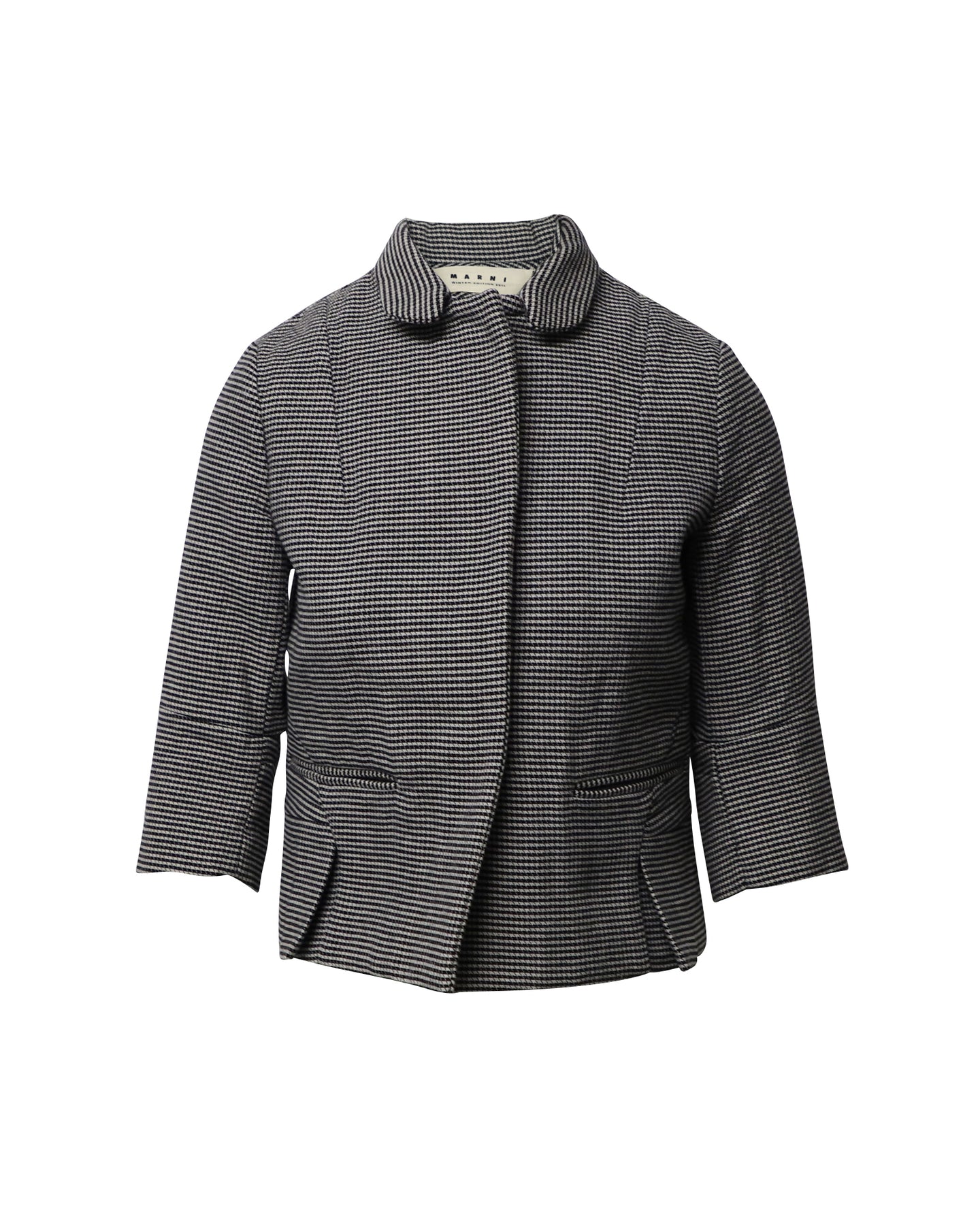 Marni Houndstooth Kurze Jacke aus schwarzer Wolle