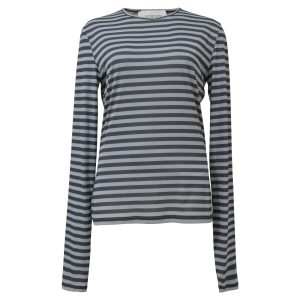 Sportmax gestreiftes Langarm-Oberteil aus hellblauer Baumwolle 7748646993980