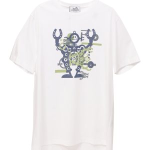 Hermes Robot-Print T-Shirt aus weißer Baumwolle 7748663115836